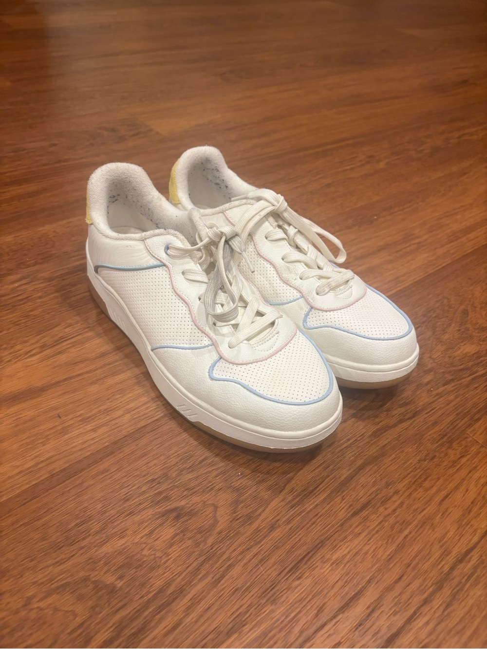 Skechers White Sneakers with Blue and Pink Accents